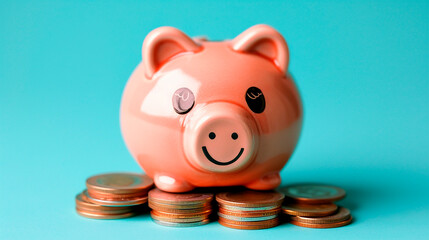 money box in the shape of a small pig on a light blue background