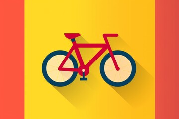 Red Bicycle With Long Shadow on Yellow and Red Background