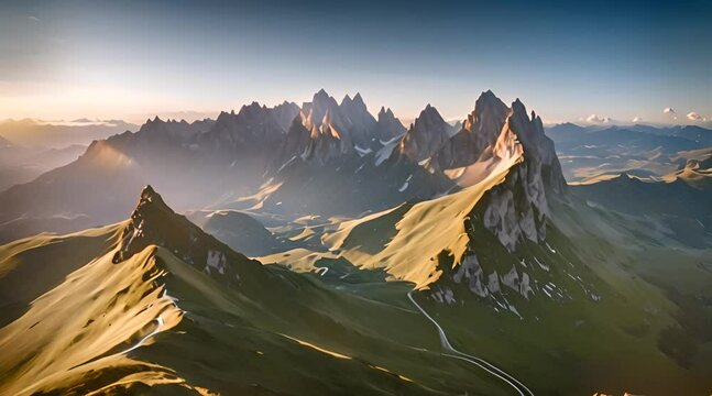 Aerial Drone Sunset Scene of Amazing view on Seceda peak