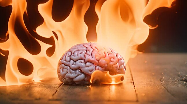 Brain getting hot and explodes with fire.