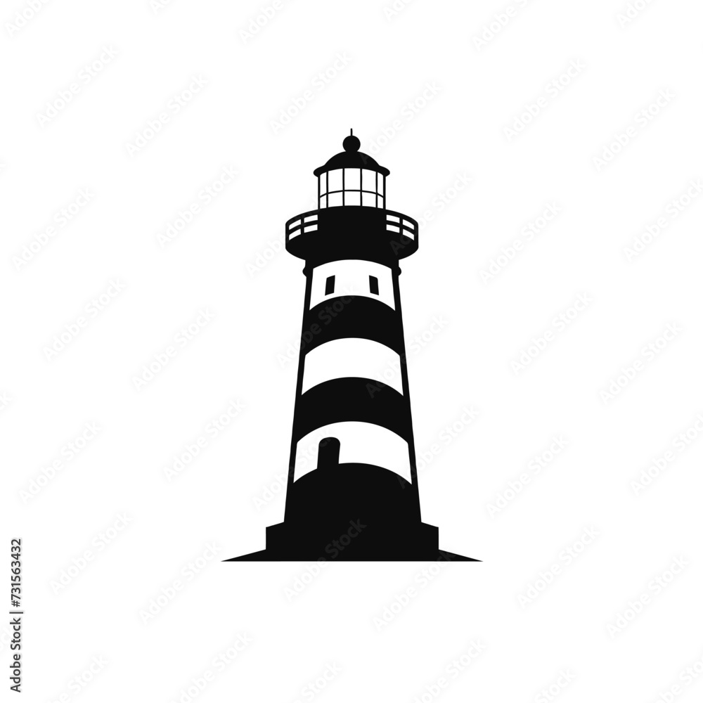 Wall mural black simple lighthouse logo element on white background generative ai