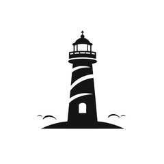 Black simple lighthouse logo element on white background Generative Ai