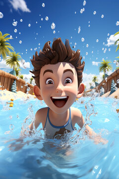 Happy boy splashing inside a swimming pool
