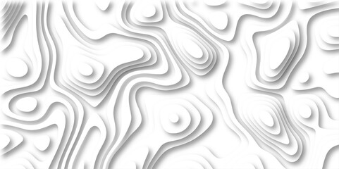 3D Papercut Stylized White topographic contour scheme and terrain. Topography grid map. Contour map background. Geographic line mountain relief. Abstract lines or wavy backdrop background.