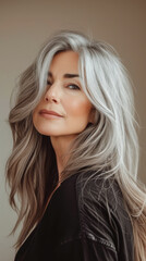 Fototapeta premium Confident middle aged woman portrait with copy space background for text