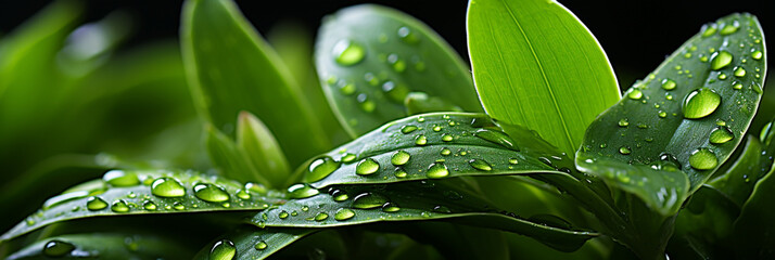 A beautiful macro closeup image of small green natural grass plant bud with water drops on its leaves 