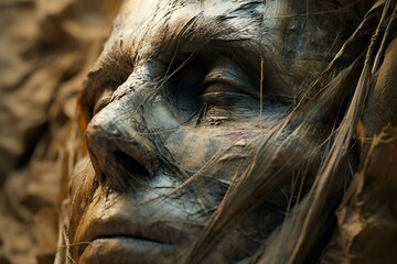 Fototapeta na wymiar Frightening mummy, showcasing a bone-chilling facial expression, AI-generated.