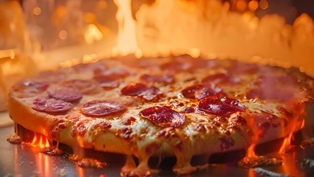 A mouthwatering pizza emerged from a wood-fired oven