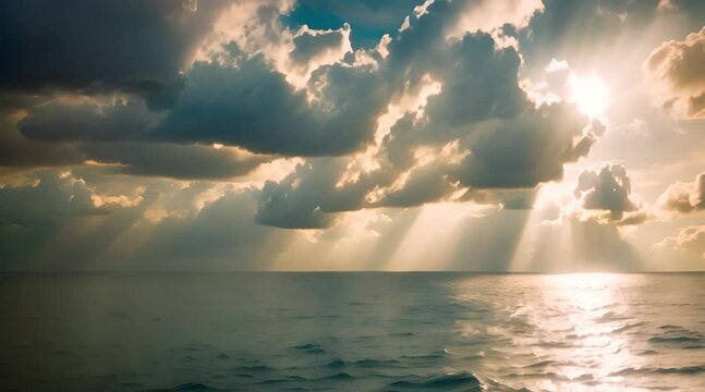 Light beam through the cloud over the sea