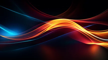 Tapeten Abstract shiny color wave light effect illustration. Magic luminous glow design element on dark background, abstract neon motion glowing wavy lines © alexkich