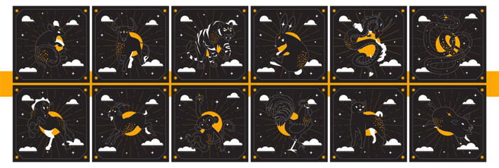 Chinese New Year horoscope animals. Trendy vector illustartion. © Daria