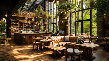 Fototapeta na wymiar cafe interior ecology concept design creating a serene