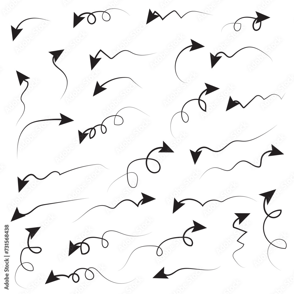 Wall mural hand drawn arrows collection set simple flat arrows isolated on white background. arrow mark icons a