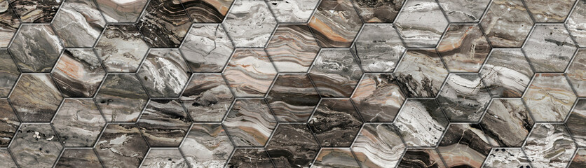 Hexagonal arabesco orobico dual tone brown tiles
