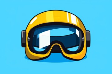 Yellow Helmet and Goggles on Blue Background