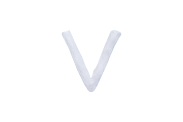 "V" white plasticine uppercase letters isolated on cut out PNG. English It is a universal language used all over the world. Children's alphabet for education and development of English.