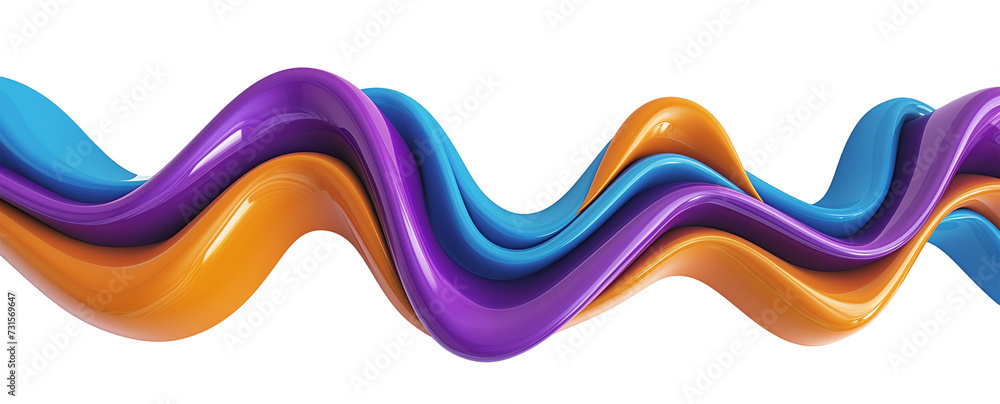 Poster abstract 3d rendering colorful wave shapes, isolated on transparent background