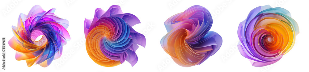 Poster set of abstract colorful round shapes isolated on transparent background