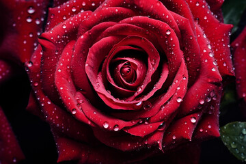 Сlose up of red rose flower with water drops Generation AI	