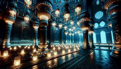 Obraz premium Amazing middle east lantern decoration with large negative space. no person. ultra high resolution. Generative AI. 