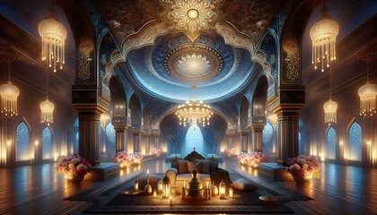 Amazing middle east lantern decoration with large negative space. no person. ultra high resolution. Generative AI.
