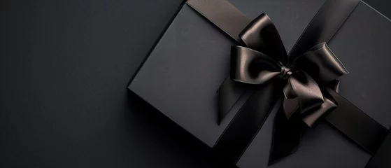 Foto op Canvas Image of a Part of Luxury gift box with black bow on black, empty copy space © Uwe