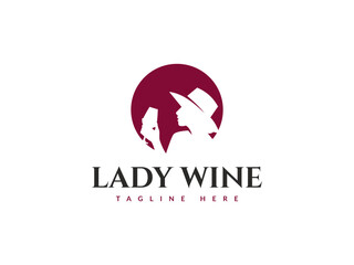 Obraz premium lady wine logo vector illustration. silhouette of woman party logo template
