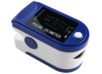 Pulse oximeter for measuring blood oxygenation pulse, isolated on a transparent background.