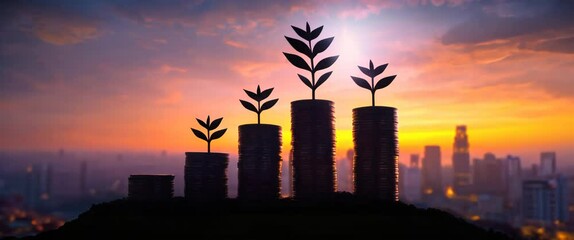 Economic Growth Concept with Seedlings and Coins. Investment and sustainable development in business.