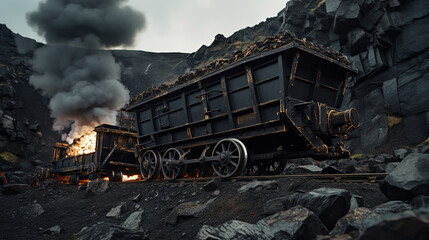 Fototapeta na wymiar Coal mine cart full of coal