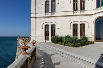 Trieste, Italy - September 26, 2023: 19th-century eclectic style Miramare Castle (Castello di...