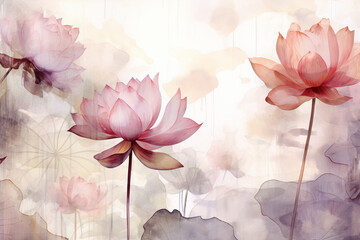 Watercolor lotus flowers water lilies light background
Generative AI