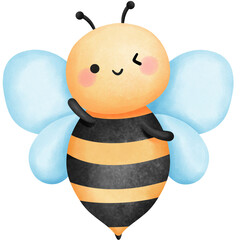 Playful watercolor honey bee clipart, Hand drawn cute baby bumblebee illustration for spring, summer season decoration designs, Nursery art, Card making.