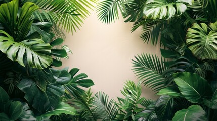 Simple backdrops adorned with lush tropical leaves, exuding a touch of exotic elegance