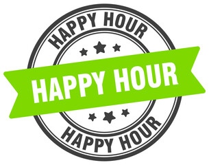 happy hour stamp. happy hour label on transparent background. round sign