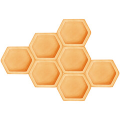 Watercolor golden honeycomb hexagon clipart, Hand drawn element illustration for spring and summer season design.