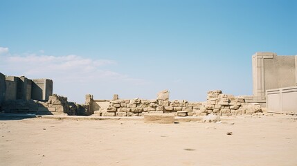 The ruins of an ancient structure under a clear sky, perfect for historical documentaries or educational materials about archaeology.