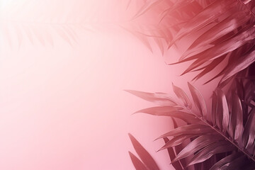 Fototapeta na wymiar Pink background leaves in the corner Generation AI