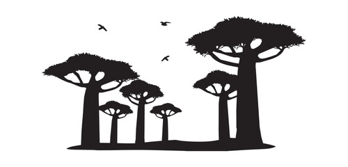  silhouette of african landscape with baobab trees vector