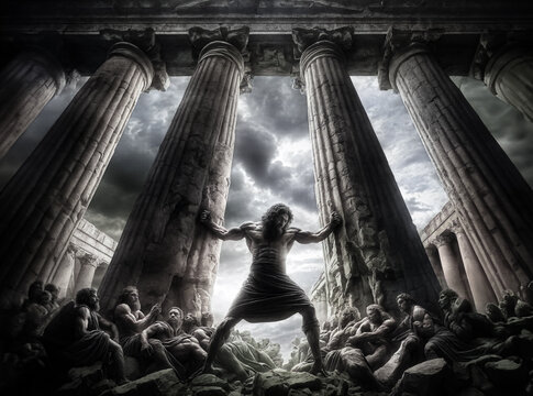 Samson, Pushing down the pillars of the temple Bible story