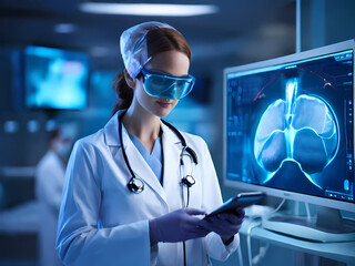 Capture the essence of innovation in healthcare during the technology revolution with images showcasing advanced medical technology and telemedicine solutions