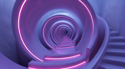 Abstract spiral interior template with neon lighting