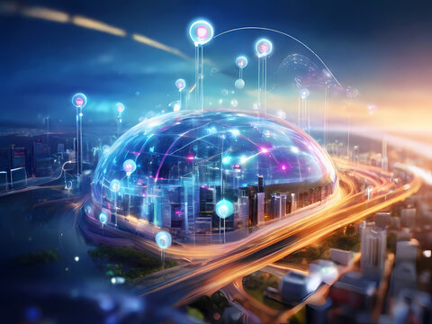 Capture the impact of 5G technology in the telecommunications industry during the technology revolution with images depicting high-speed connectivity and IoT integration - Powered by Adobe