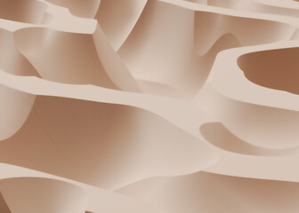Elegant abstract beige waves resembling soft sand dunes, ideal for minimalist design themes, organic product backgrounds, or serene visual narratives. 3D render.