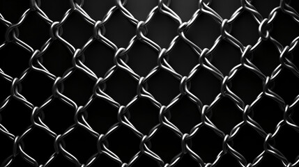 Metal chain link fence on a black background. Close-up.