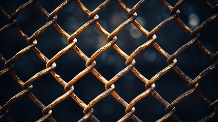 Fototapeta premium abstract background of rusty chain link fence on dark blue toned