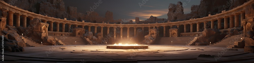Poster the expansive room is filled with rows of sturdy building pillars, creating a sense of grandeur and 