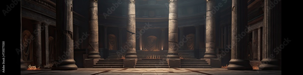 Poster a vast space is adorned with an array of building pillars, imparting a majestic ambiance and a testa