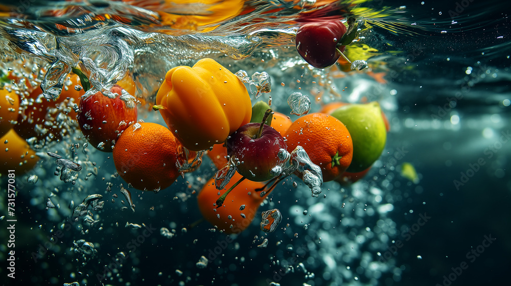 Wall mural Synchronized Dive Vegetables in Underwater Formation