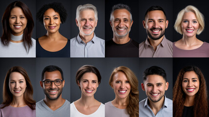 Portraits of happy multiethnic men and women smiling at camera